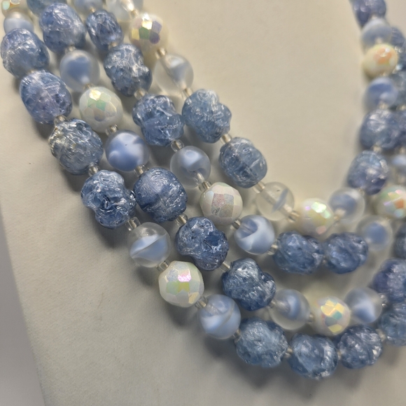 West Germany Beaded Necklace Givre Frosted Milk Glass Aurora Borealis AB Vintage - Picture 2 of 5